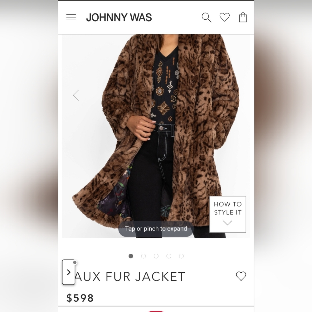 Johnny Was Brown Faux Fur Jacket